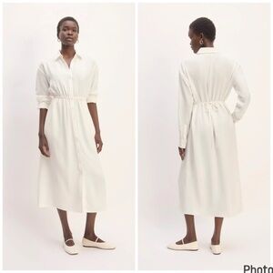 Everlane The Mini Jacquard Stripe Shirt Dress Small Cream